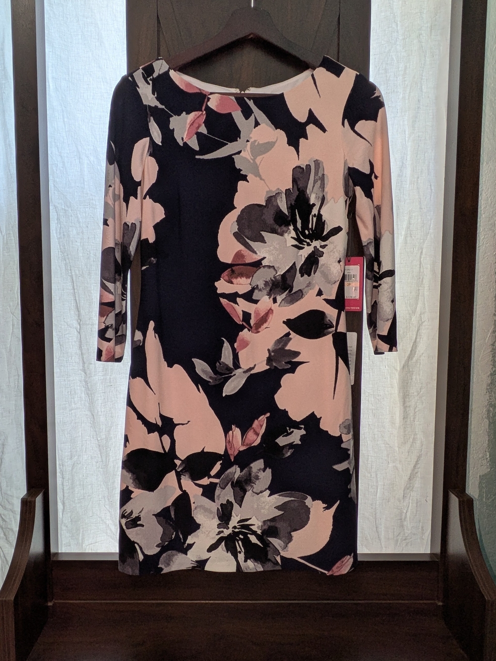 Vince Camuto Navy and Pink Floral Long Sleeve Sheath Dress NWT
